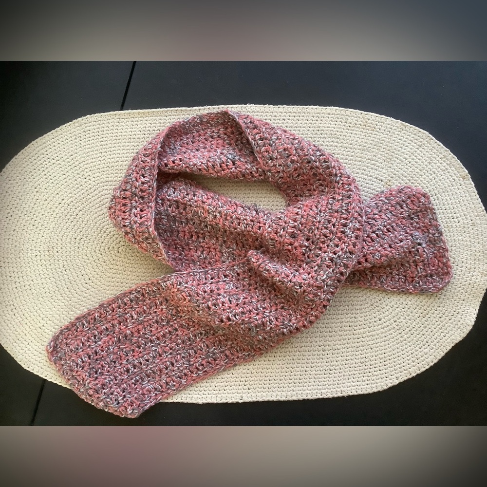 Pink gray crocheted scarf
